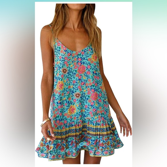 NWOT Boho Floral Sleeveless Mini Dress with Pockets • Women’s Small - Picture 1 of 15